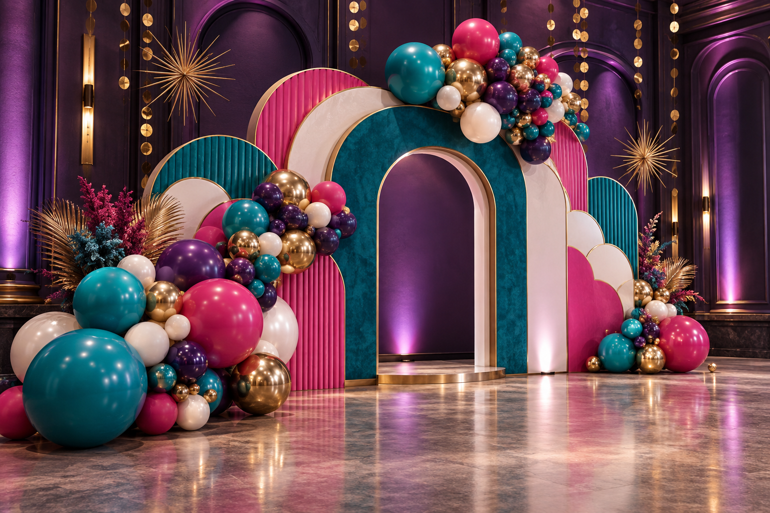Colorful custom backdrop and balloon décor